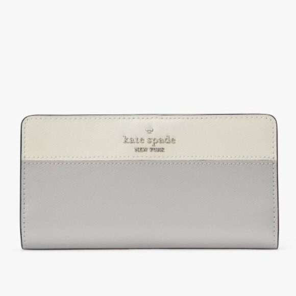 Kate Spade New York Madison Gray/Platinum Colorblock Large Slim Bifold NWT - Picture 1 of 3